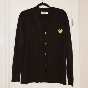 Comme des Garçons Play Embroidered Heart Wool-Knit Cardigan Black